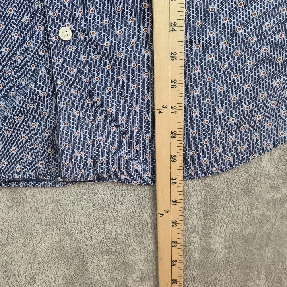 Banana Republic Shirt Mens Large Blue White Geometric Stretch Soft Wash Slim Fit